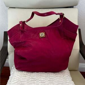 New Tory Burch Deep Pink Leather Tote with Gold Logo